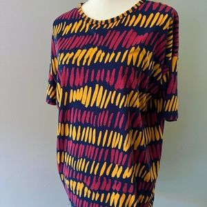 LuLaRoe Irma Top XS Navy Golden Maroon Brush Strokes